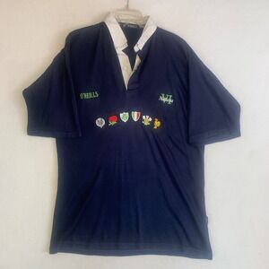 VTG O'Neills Rugby Shirt Mens Large Navy Blue Six Nations Embroidered Logo
